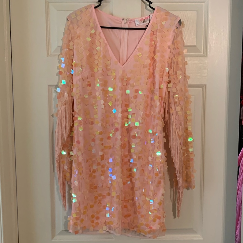 Southern Fried Chics let’s go party sequin dress in pink size large